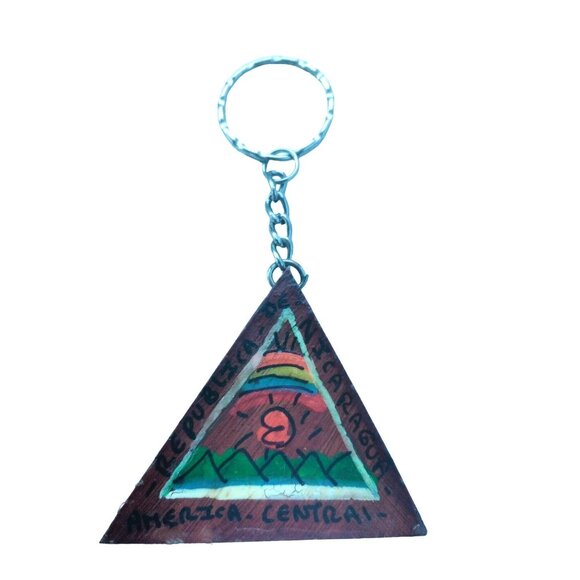 Handcrafted Nicaragua Souvenir Keychain Wood Triangle Central American Art - Picture 1 of 7